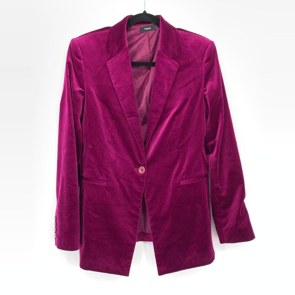 Theory The Power Jacket Blazer Womens Size 8 Fuchsia Pink Velvet